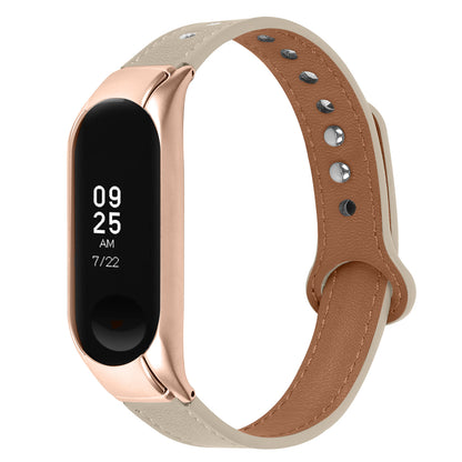 For Xiaomi Smart Band 8 Rivets Decor Watch Straps Genuine Cowhide Leather Watch Band with Rose Gold Watch Case