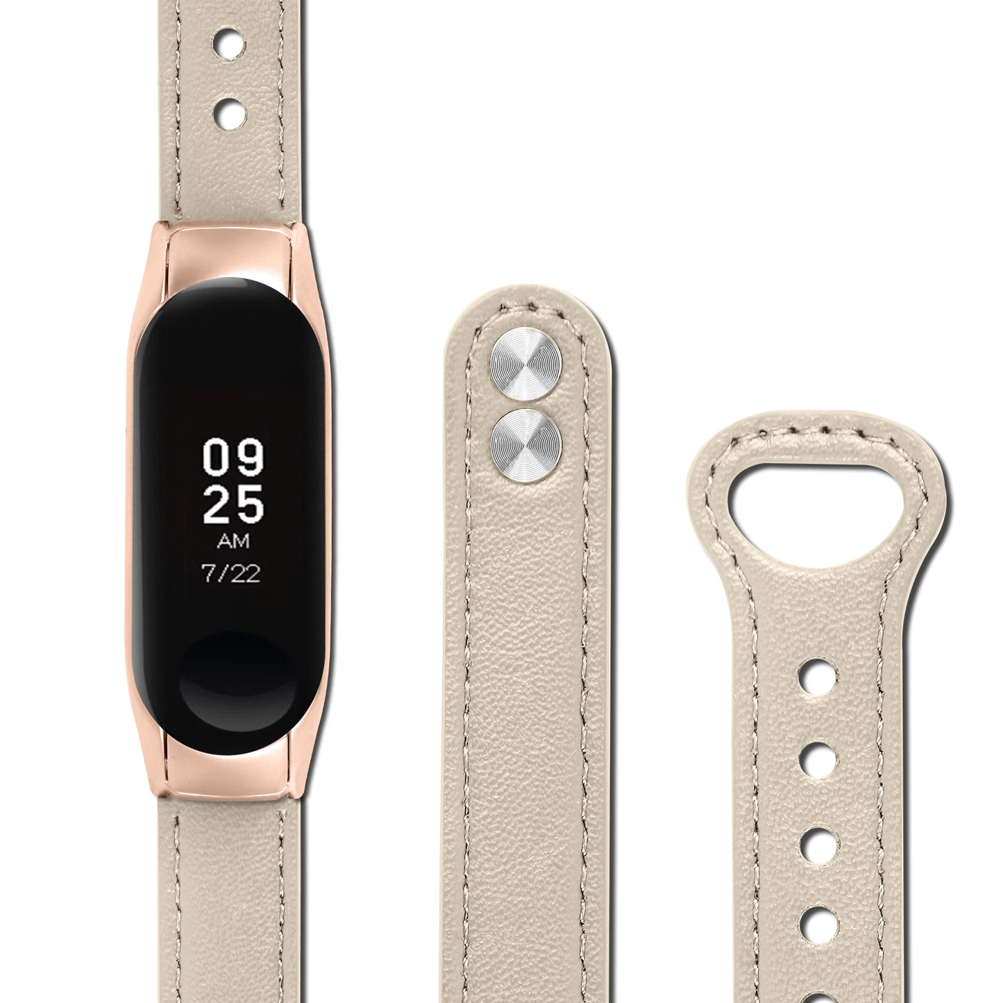 For Xiaomi Smart Band 8 Rivets Decor Watch Straps Genuine Cowhide Leather Watch Band with Rose Gold Watch Case