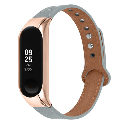 For Xiaomi Smart Band 8 Rivets Decor Watch Straps Genuine Cowhide Leather Watch Band with Rose Gold Watch Case