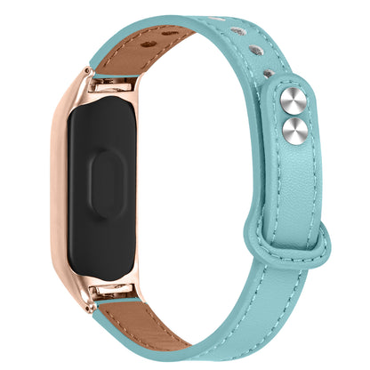 For Xiaomi Smart Band 8 Rivets Decor Watch Straps Genuine Cowhide Leather Watch Band with Rose Gold Watch Case