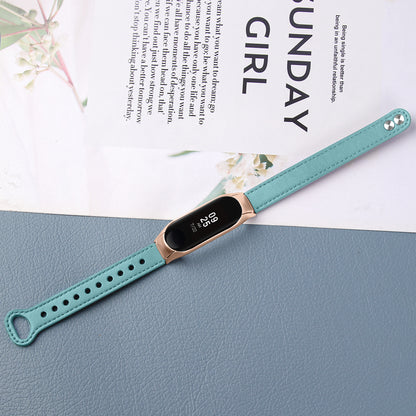 For Xiaomi Smart Band 8 Rivets Decor Watch Straps Genuine Cowhide Leather Watch Band with Rose Gold Watch Case