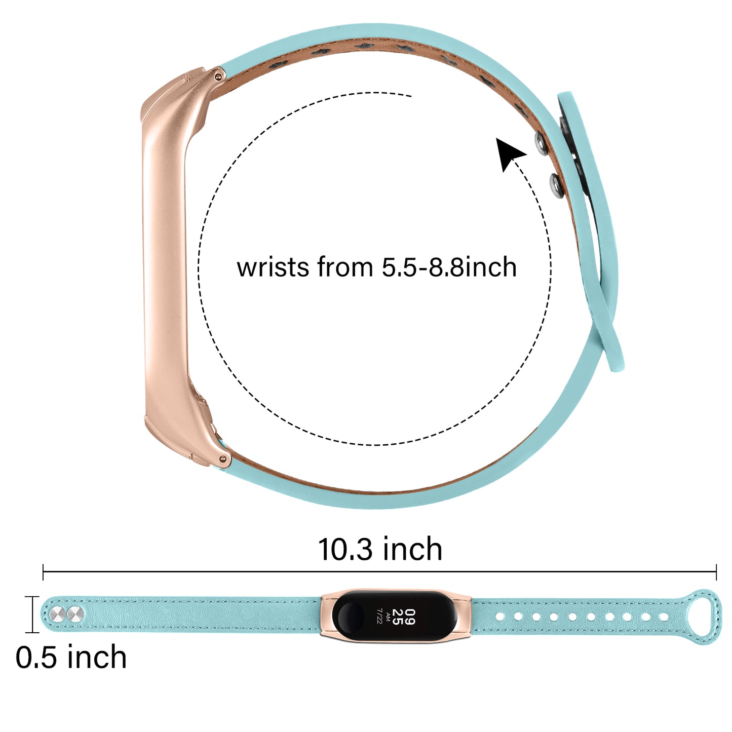 For Xiaomi Smart Band 8 Rivets Decor Watch Straps Genuine Cowhide Leather Watch Band with Rose Gold Watch Case