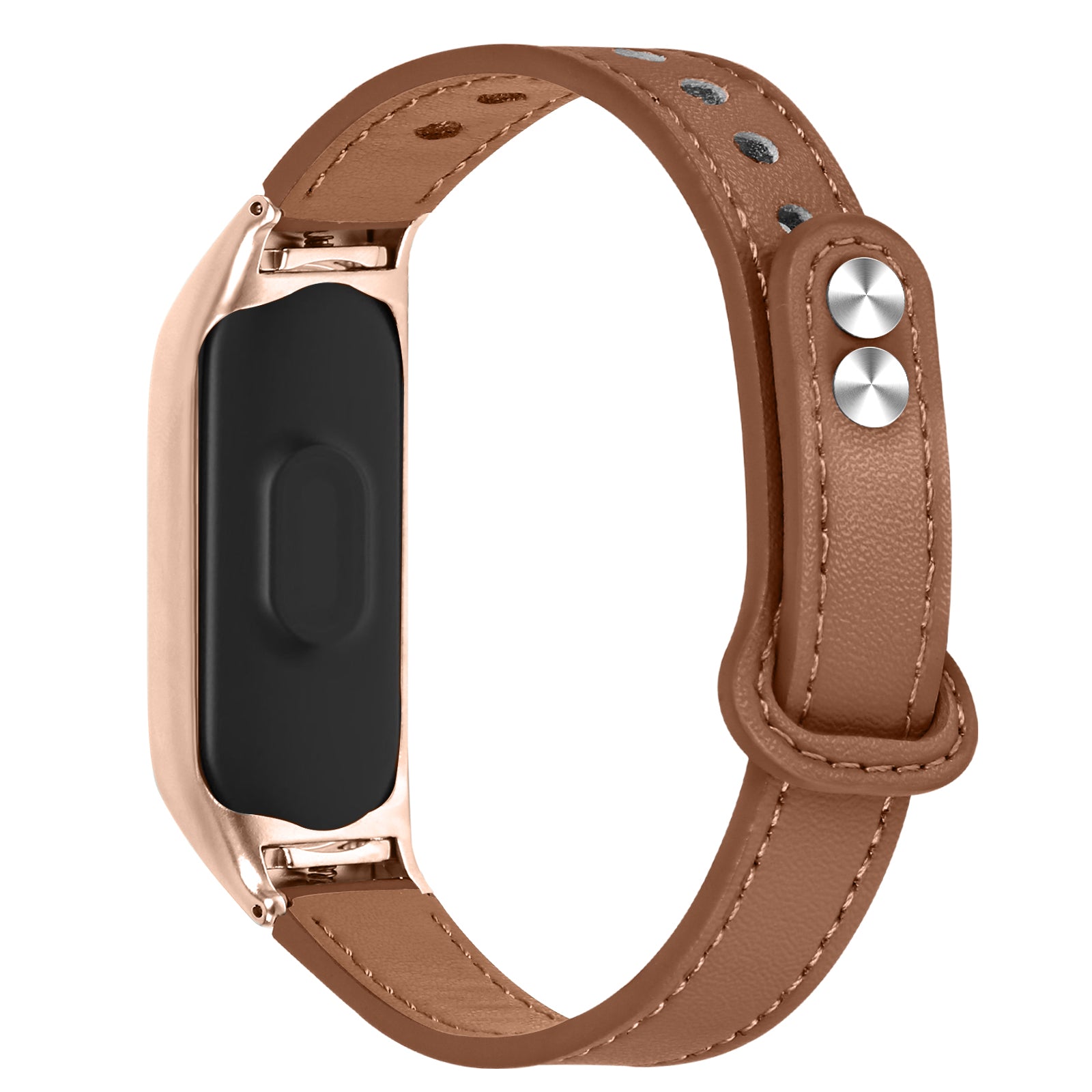 For Xiaomi Smart Band 8 Rivets Decor Watch Straps Genuine Cowhide Leather Watch Band with Rose Gold Watch Case