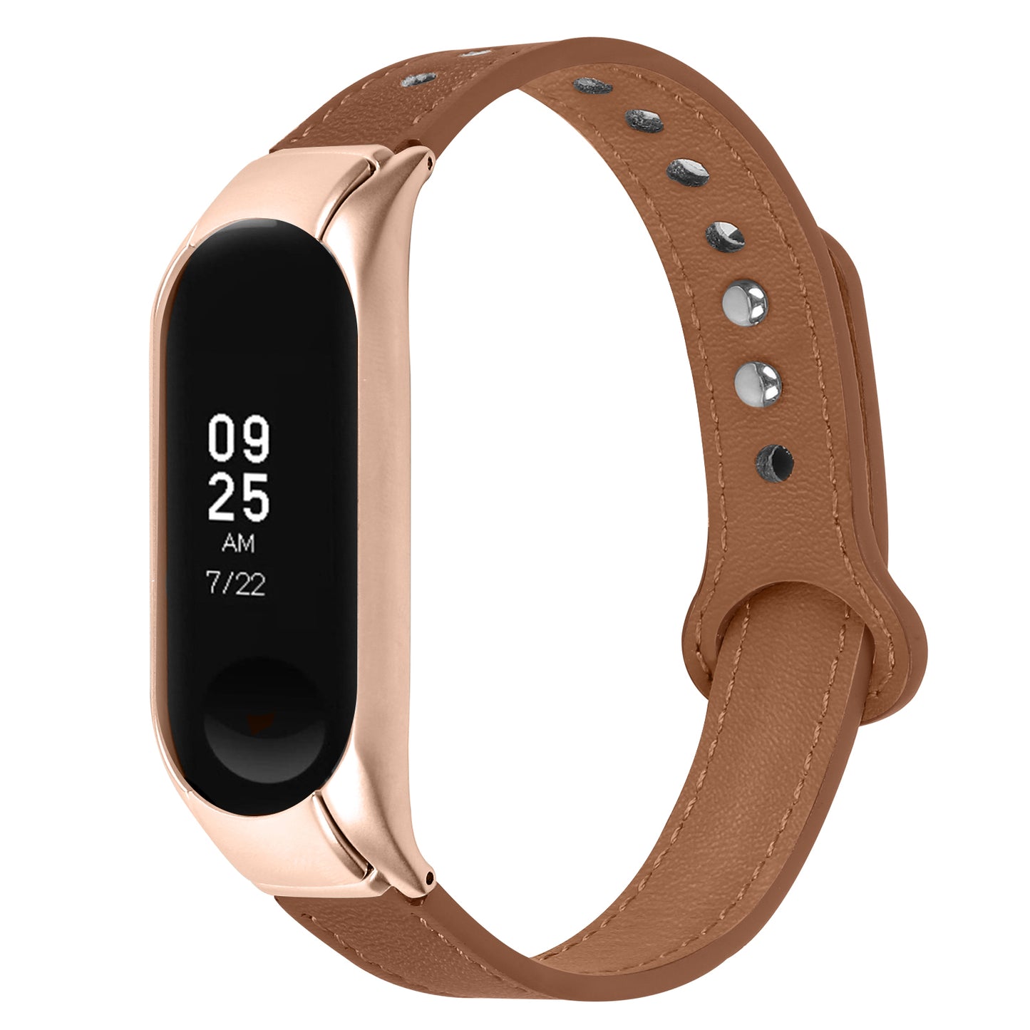 For Xiaomi Smart Band 8 Rivets Decor Watch Straps Genuine Cowhide Leather Watch Band with Rose Gold Watch Case