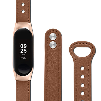 For Xiaomi Smart Band 8 Rivets Decor Watch Straps Genuine Cowhide Leather Watch Band with Rose Gold Watch Case