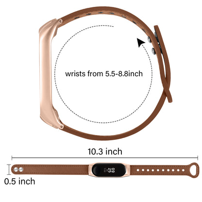 For Xiaomi Smart Band 8 Rivets Decor Watch Straps Genuine Cowhide Leather Watch Band with Rose Gold Watch Case