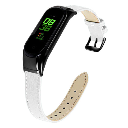 For Xiaomi Smart Band 8 Genuine Cowhide Leather Band Watch Straps with Black Watch Case