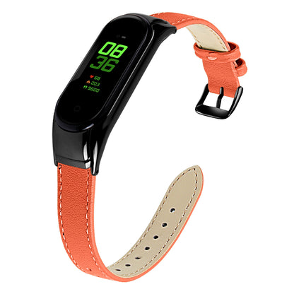 For Xiaomi Smart Band 8 Genuine Cowhide Leather Band Watch Straps with Black Watch Case