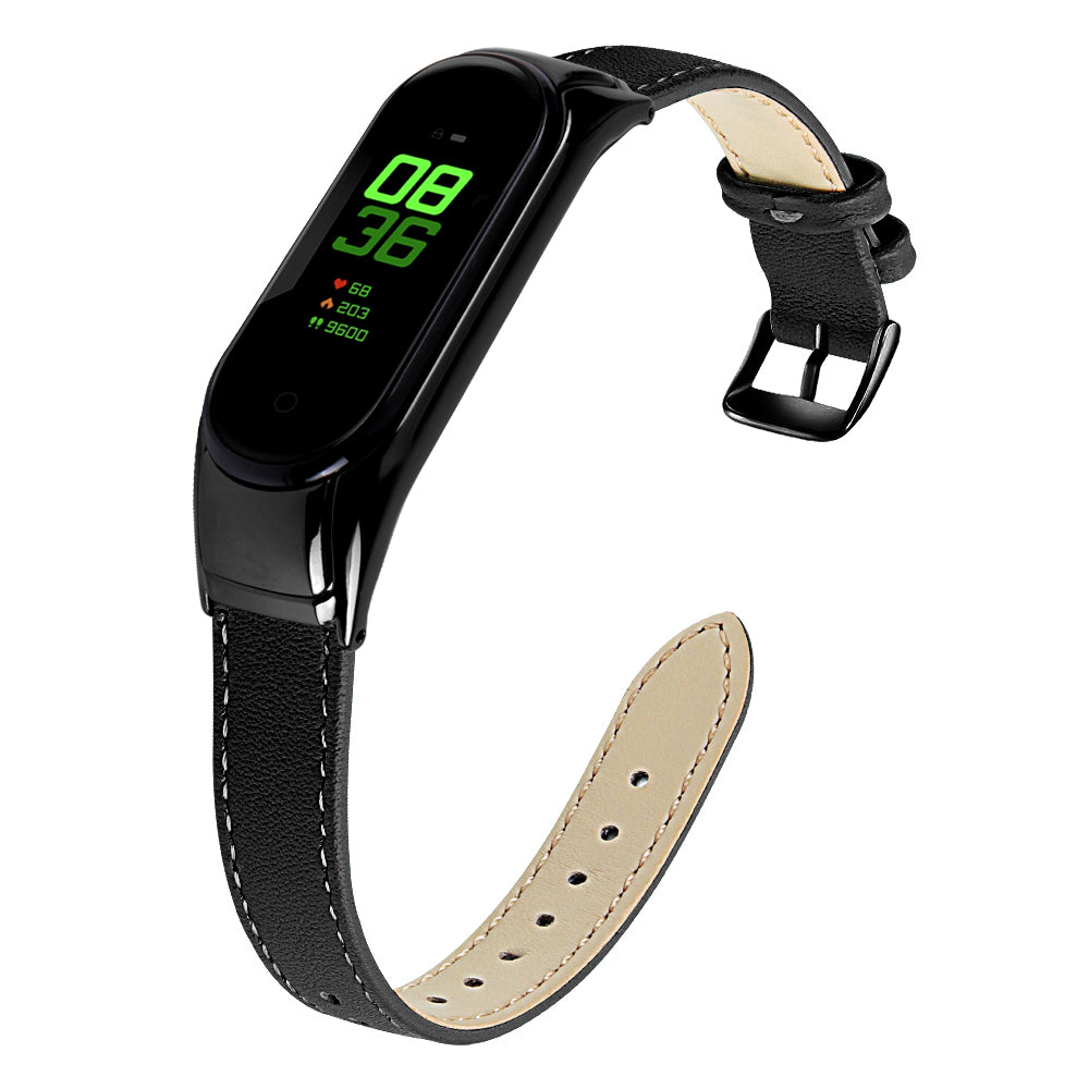 For Xiaomi Smart Band 8 Genuine Cowhide Leather Band Watch Straps with Black Watch Case