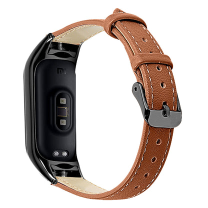 For Xiaomi Smart Band 8 Genuine Cowhide Leather Band Watch Straps with Black Watch Case