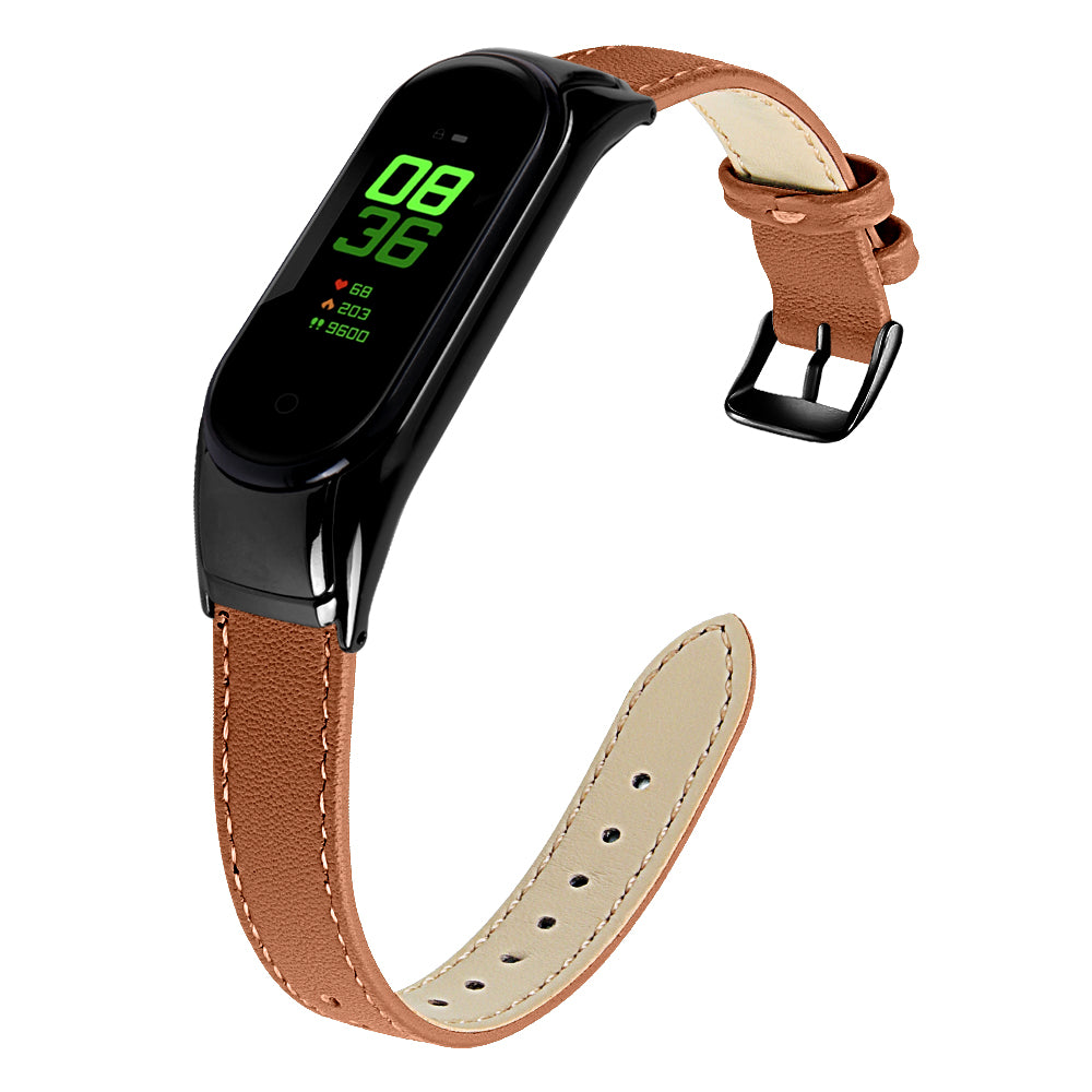 For Xiaomi Smart Band 8 Genuine Cowhide Leather Band Watch Straps with Black Watch Case