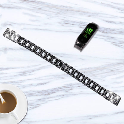 For Xiaomi Smart Band 8 G Letter Rhinestones Decor Watch Strap Stainless Steel Replacement Wrist Band