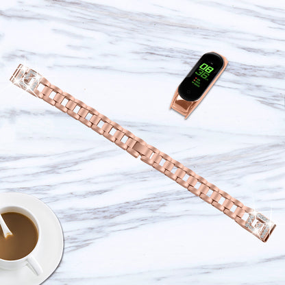 For Xiaomi Smart Band 8 G Letter Rhinestones Decor Watch Strap Stainless Steel Replacement Wrist Band