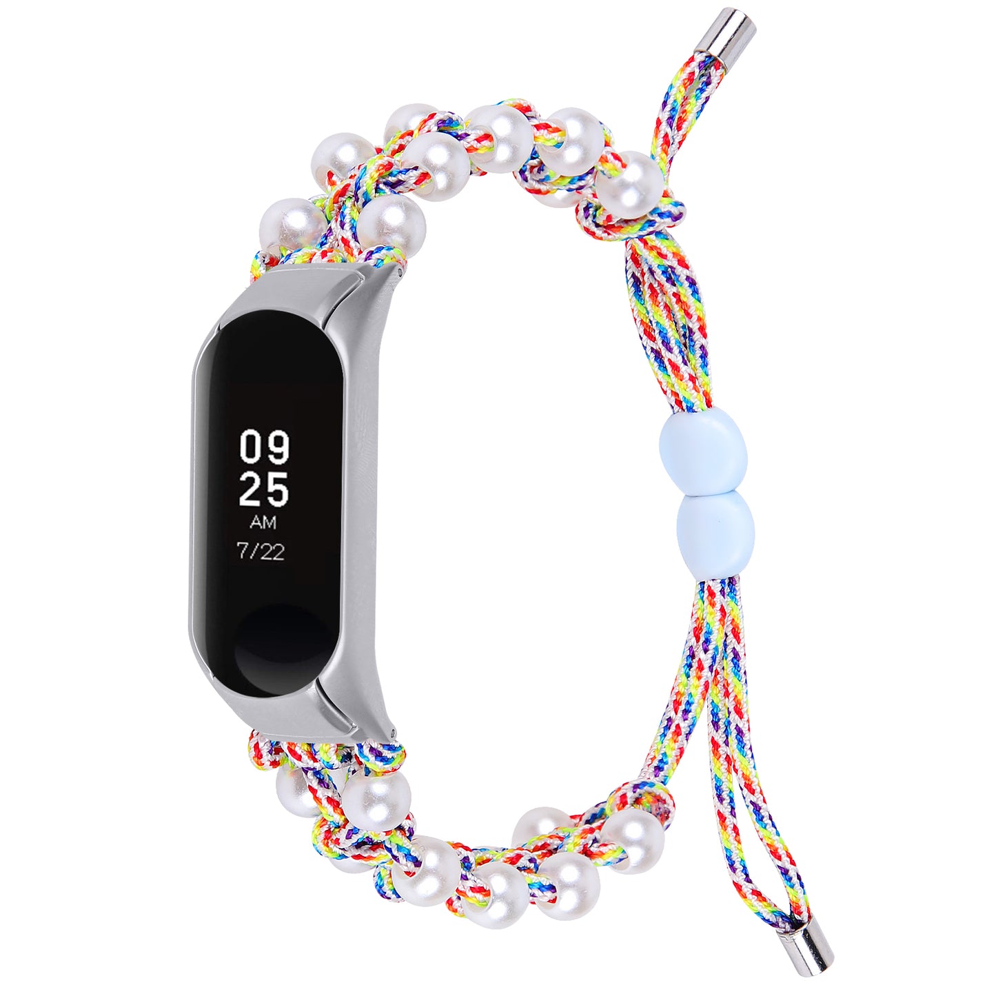 For Xiaomi Smart Band 8 Pearl Decor Adjustable Nylon Braided Watch Band Replacement Wrist Strap