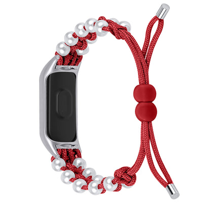 For Xiaomi Smart Band 8 Pearl Decor Adjustable Nylon Braided Watch Band Replacement Wrist Strap