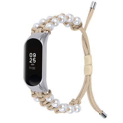 For Xiaomi Smart Band 8 Pearl Decor Adjustable Nylon Braided Watch Band Replacement Wrist Strap