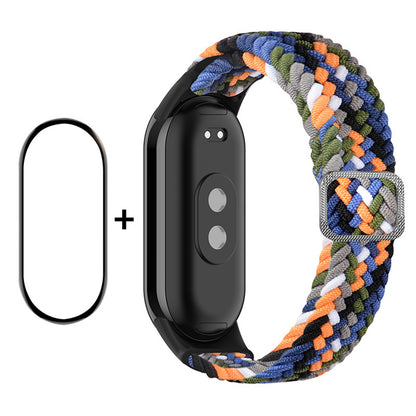 ENKAY HAT-PRINCE For Xiaomi Smart Band 8 Elastic Watch Band Nylon Braided Wrist Strap Set with PMMA Screen Protector