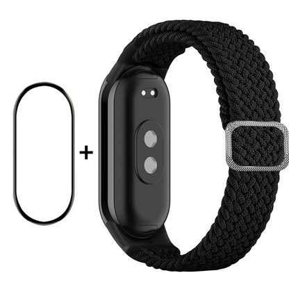 ENKAY HAT-PRINCE For Xiaomi Smart Band 8 Elastic Watch Band Nylon Braided Wrist Strap Set with PMMA Screen Protector