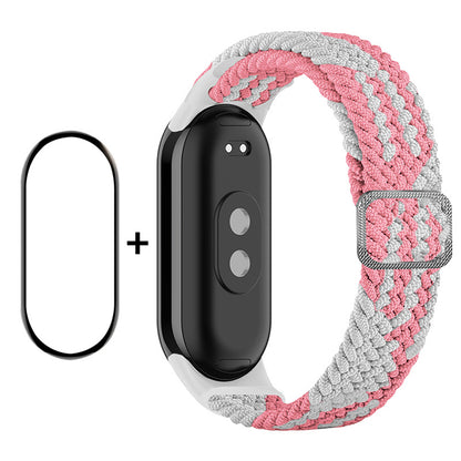 ENKAY HAT-PRINCE For Xiaomi Smart Band 8 Elastic Watch Band Nylon Braided Wrist Strap Set with PMMA Screen Protector