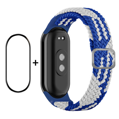 ENKAY HAT-PRINCE For Xiaomi Smart Band 8 Elastic Watch Band Nylon Braided Wrist Strap Set with PMMA Screen Protector