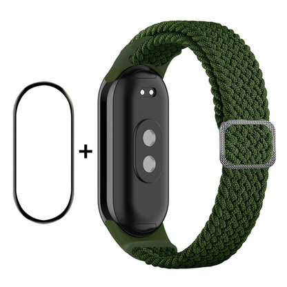 ENKAY HAT-PRINCE For Xiaomi Smart Band 8 Elastic Watch Band Nylon Braided Wrist Strap Set with PMMA Screen Protector