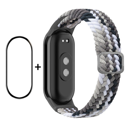 ENKAY HAT-PRINCE For Xiaomi Smart Band 8 Elastic Watch Band Nylon Braided Wrist Strap Set with PMMA Screen Protector