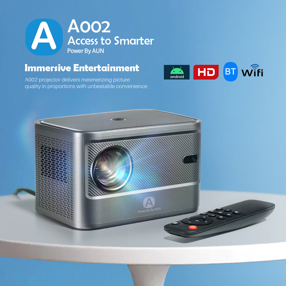 AUN A002 Portable Home Theater Projector Android 9.0 HD Video Screen Mirroring WiFi Bluetooth LED Projector