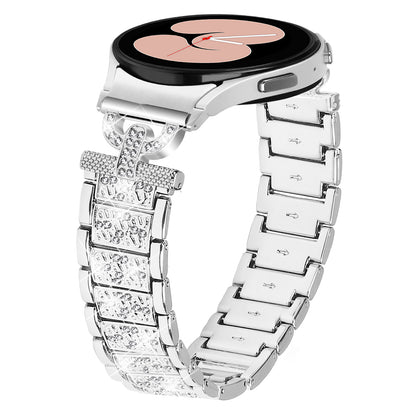 For Samsung Galaxy Watch6 40mm 44mm / Watch6 Classic 43mm 47mm / Watch 5 40mm 44mm / Watch4 40mm 44mm Stainless Steel 3-Bead Rhinestone Watch Strap