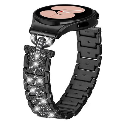 For Samsung Galaxy Watch6 40mm 44mm / Watch6 Classic 43mm 47mm / Watch 5 40mm 44mm / Watch4 40mm 44mm Stainless Steel 3-Bead Rhinestone Watch Strap