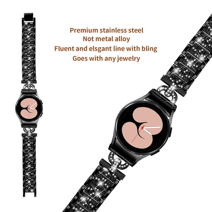 For Samsung Galaxy Watch6 40mm 44mm / Watch6 Classic 43mm 47mm / Watch 5 40mm 44mm / Watch4 40mm 44mm Stainless Steel 3-Bead Rhinestone Watch Strap