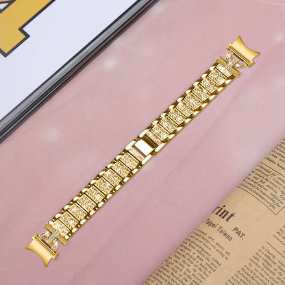 For Samsung Galaxy Watch6 40mm 44mm / Watch6 Classic 43mm 47mm / Watch 5 40mm 44mm / Watch4 40mm 44mm Stainless Steel 3-Bead Rhinestone Watch Strap