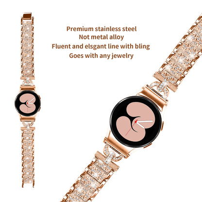 For Samsung Galaxy Watch6 40mm 44mm / Watch6 Classic 43mm 47mm / Watch 5 40mm 44mm / Watch4 40mm 44mm Stainless Steel 3-Bead Rhinestone Watch Strap