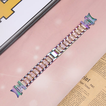 For Samsung Galaxy Watch 6 40mm / 44mm Easy Installation Stainless Steel Watch Strap 3-Bead Rhinestone Watch Band