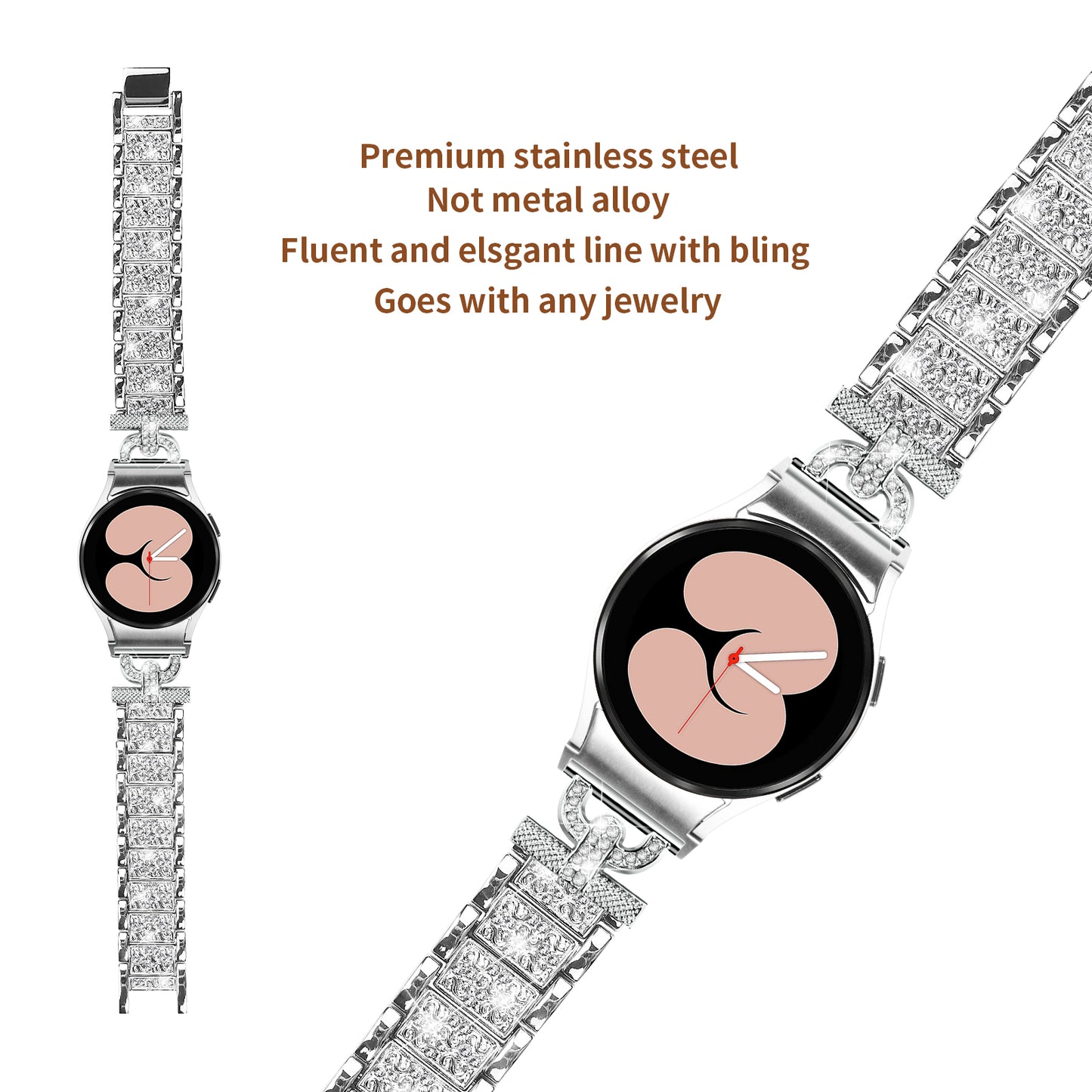 For Samsung Galaxy Watch 6 40mm / 44mm Easy Installation Stainless Steel Watch Strap 3-Bead Rhinestone Watch Band