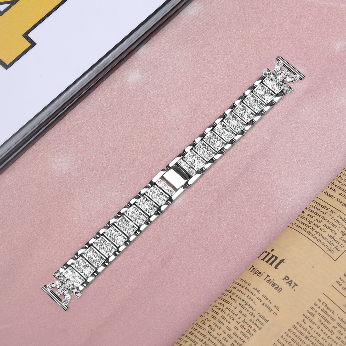 Watch Strap for Samsung Galaxy Watch6 40mm 44mm / Watch6 Classic 43mm 47mm / Watch 5 40mm 44mm / Watch4 40mm 44mm / Watch3 41mm , Stainless Steel 20mm Rhinestone Decor Band