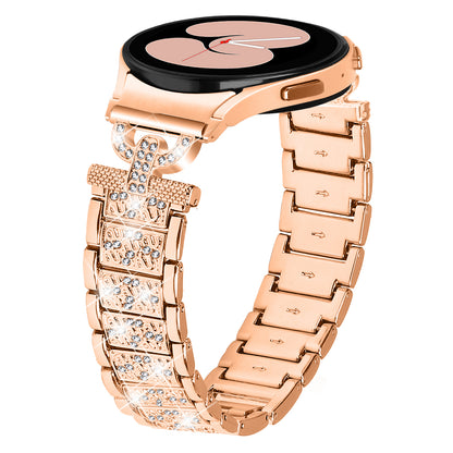 Stainless Steel Band for Samsung Galaxy Watch6 40mm 44mm / Watch6 Classic 43mm 47mm / Watch 5 40mm 44mm / Watch4 40mm 44mm , 3-Bead Rhinestone Decor Watch Strap with Connector