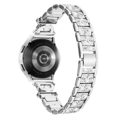 Stainless Steel Band for Samsung Galaxy Watch6 40mm 44mm / Watch6 Classic 43mm 47mm / Watch 5 40mm 44mm / Watch4 40mm 44mm , 3-Bead Rhinestone Decor Watch Strap with Connector