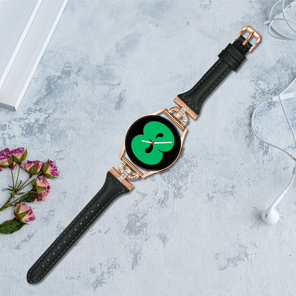 Watch Band for Samsung Galaxy Watch6 40mm 44mm / Watch6 Classic 43mm 47mm / Watch 5 40mm 44mm / Watch4 40mm 44mm , Rhinestone Decor 20mm Genuine Cow Leather Strap with Rose Gold Buckle