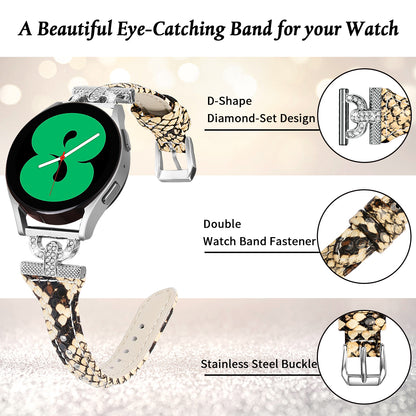 Watch Band for Samsung Galaxy Watch Active 1 / 2 / 3 40mm 44mm , 20mm Genuine Cow Leather Rhinestone Decor Strap with Silver Buckle