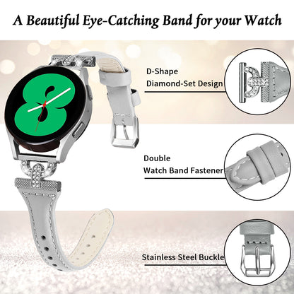 Watch Band for Samsung Galaxy Watch Active 1 / 2 / 3 40mm 44mm , 20mm Genuine Cow Leather Rhinestone Decor Strap with Silver Buckle