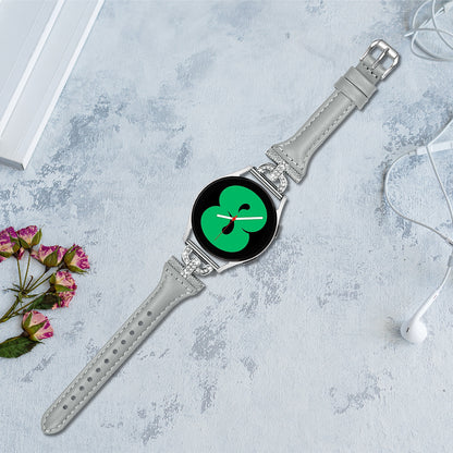 Watch Band for Samsung Galaxy Watch Active 1 / 2 / 3 40mm 44mm , 20mm Genuine Cow Leather Rhinestone Decor Strap with Silver Buckle