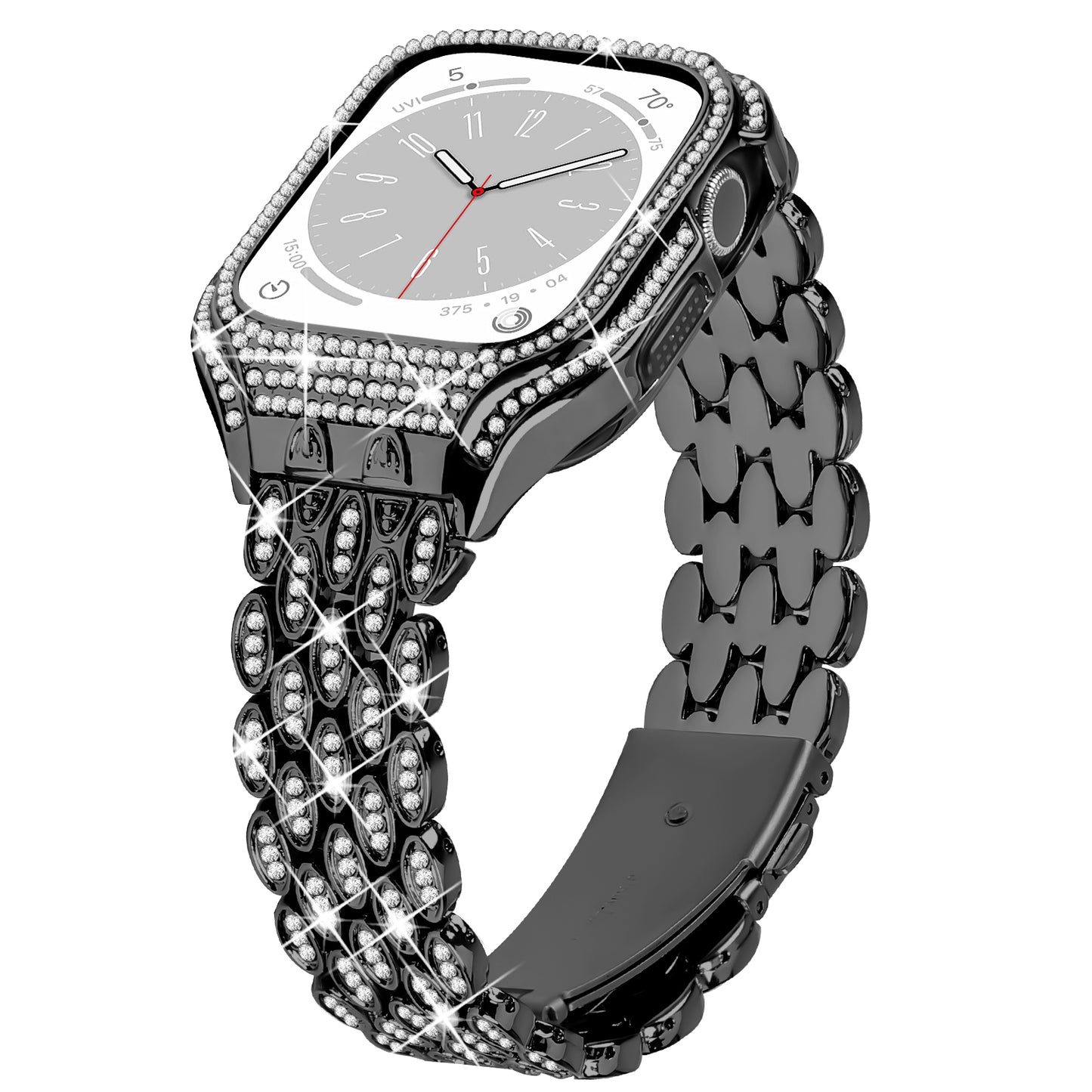 For Apple Watch Series 6 5 4 SE (2022) SE 40mm Watch Band Stainless Steel Rhinestone Decor Strap with Watch Case