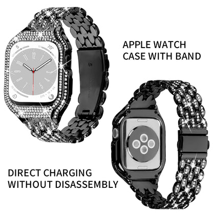 For Apple Watch Series 6 5 4 SE (2022) SE 40mm Watch Band Stainless Steel Rhinestone Decor Strap with Watch Case