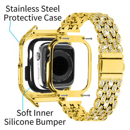 For Apple Watch Series 6 5 4 SE (2022) SE 40mm Watch Band Stainless Steel Rhinestone Decor Strap with Watch Case