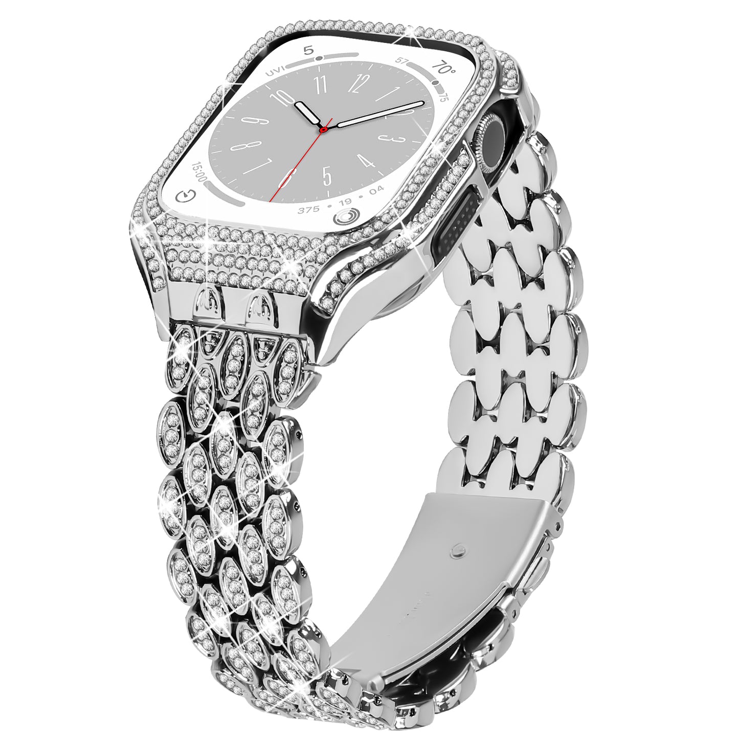 For Apple Watch Series 6 5 4 SE (2022) SE 40mm Watch Band Stainless Steel Rhinestone Decor Strap with Watch Case