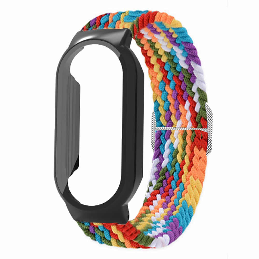 For Xiaomi Smart Band 8 Braided Nylon Watch Band Elastic Wrist Strap with Watch Case and Screen Protector