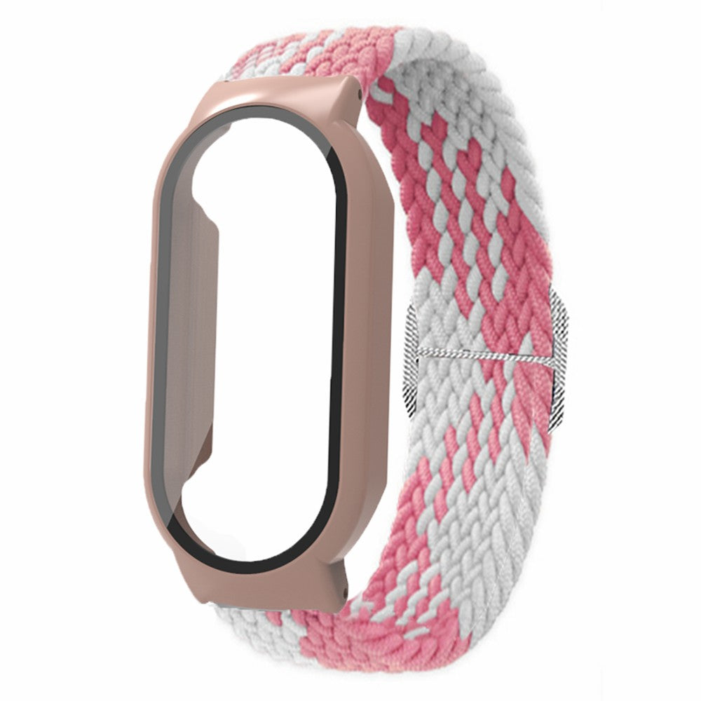 For Xiaomi Smart Band 8 Braided Nylon Watch Band Elastic Wrist Strap with Watch Case and Screen Protector