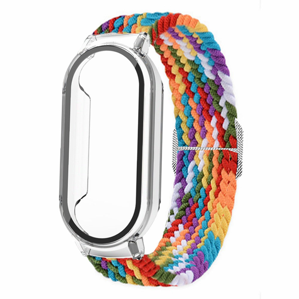 For Xiaomi Smart Band 8 Braided Nylon Watch Band Elastic Wrist Strap with Watch Case and Screen Protector