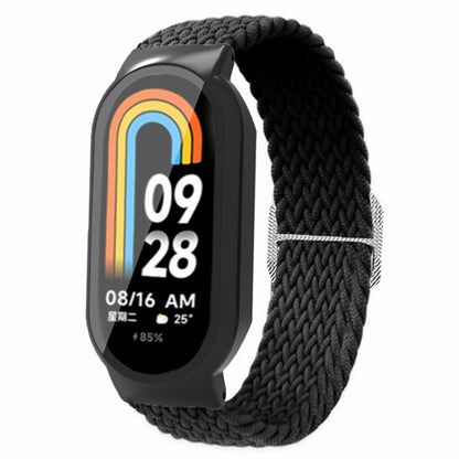 For Xiaomi Smart Band 8 Braided Nylon Watch Band Elastic Wrist Strap with Watch Case and Screen Protector