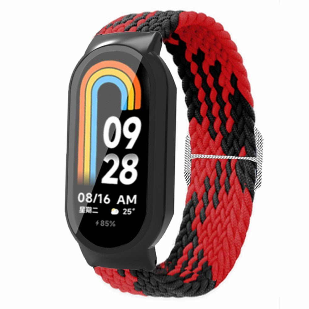 For Xiaomi Smart Band 8 Braided Nylon Watch Band Elastic Wrist Strap with Watch Case and Screen Protector